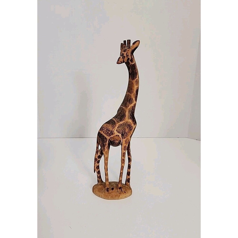 Vintage Hand Carved Wooden Painted Giraffe Figure 12.5" Inches Tall